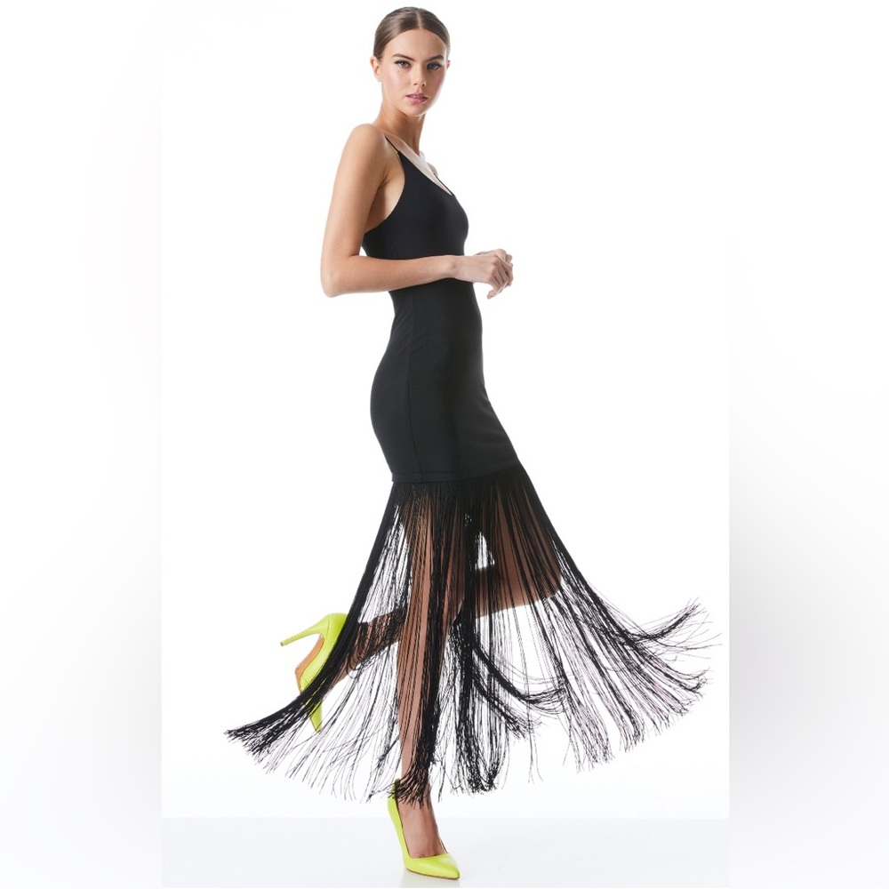 Alice + Olivia Scoop Neck Fringe Dress